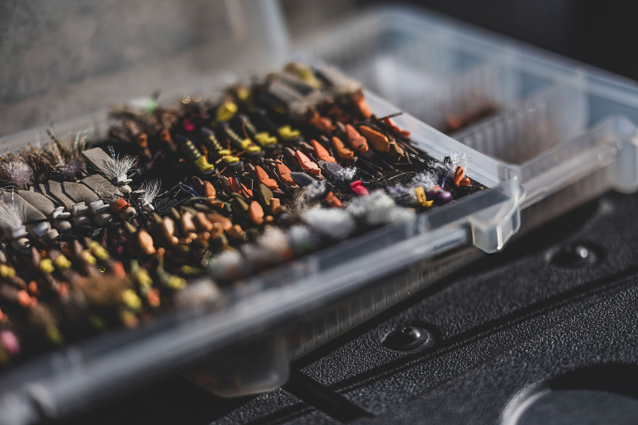 Collection of hand-tied flies for Bitterroot River fishing